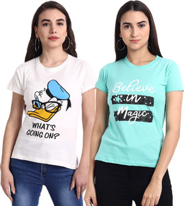 fabflee typography women round neck multicolor t-shirt