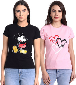 fabflee typography women round neck multicolor t-shirt