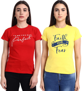 fabflee typography women round neck multicolor t-shirt