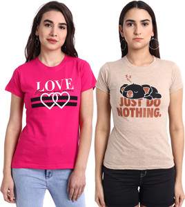 fabflee typography women round neck multicolor t-shirt