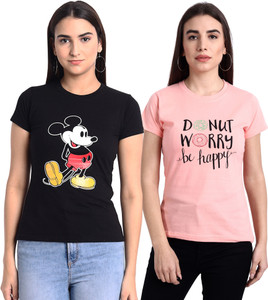 fabflee typography women round neck multicolor t-shirt