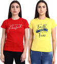 Fabflee Typography Women Round Neck Multicolor T-Shirt