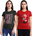 Fabflee Typography Women Round Neck Multicolor T-Shirt