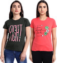 Fabflee Typography Women Round Neck Multicolor T-Shirt