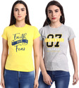 Fabflee Typography Women Round Neck Multicolor T-Shirt