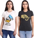 Fabflee Typography Women Round Neck White, Grey T-Shirt