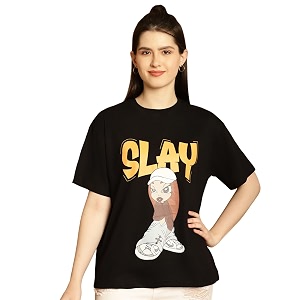 Fabflee Womens Cartoon Oversized Fit Tshirt