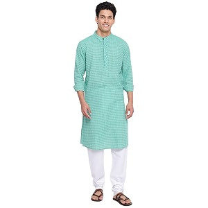 Fabindia Green Cotton Dobby Slim Fit Long