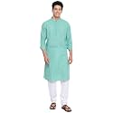 Fabindia Green Cotton Dobby Slim Fit Long