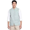 Fabindia Men Cotton Printed Jacket Green