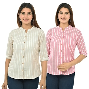 Women Girls Cotton Stripe Regular Fit Shirts