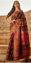 FABKIND Floral Print Banarasi Cotton Silk Saree