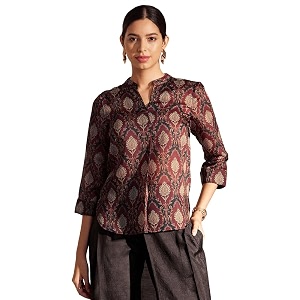 FableStreet Chanderi Indian Motifs Pleated Top -