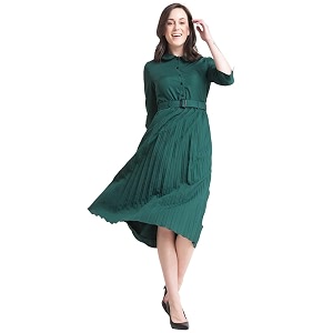 FableStreet Womens Polyester Peter Pan Collar Pleated