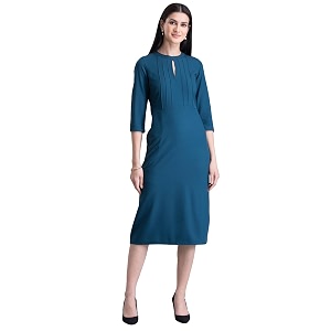 FableStreet Womens Polyester Stylised Neck Pintuck Midi