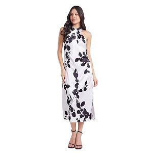 FableStreet Womens Satin Floarl Print Halter Neck