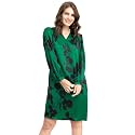 FableStreet Women39s V-Neck Green Satin Floral Dress