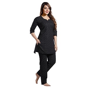 Fabme Womens Cotton Printed Straight Night Suit