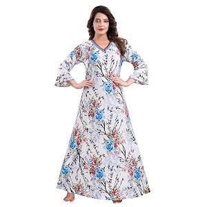 Fabme Womens Crepe Printed Flare Nighty with