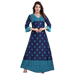 Fabme Womens Crepe Printed Flare Nighty with