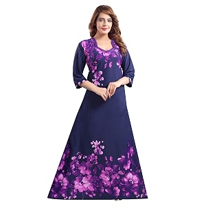 Fabme Womens Crepe Printed Flare Nighty with