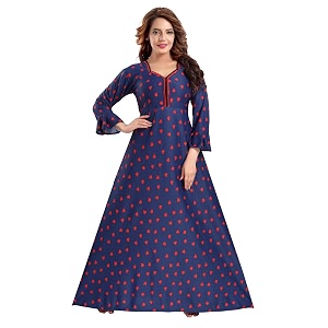 Fabme Womens Crepe Printed Flare Nighty with