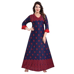 Fabme Womens Crepe Printed Flare Nighty with