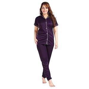 Fabme Womens Satin Collor Night Suit -