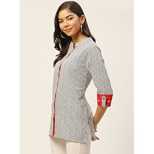 FABRIC FITOOR Womens Cotton Stripes Print Mandarin