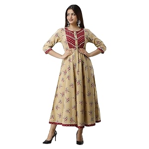FABRIC FITOOR Womens Floral Print Cotton Anarkali