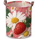 Strawberry Daisy Laundry Basket, Floral Hamper, 15.75x19.7in