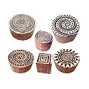 Fabric Print Stamps Handcarved Swirl Round Shape Wooden Blocks (Set of 6)