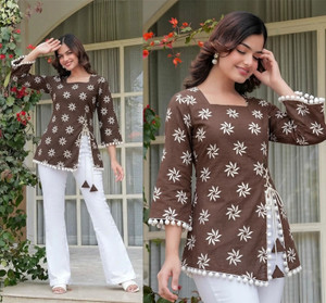 FABRICFETCH TEXTILES Casual Floral Print Women Brown
