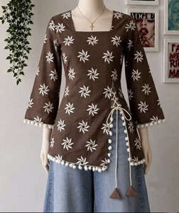 FABRICFETCH TEXTILES Casual Printed Women Brown Top