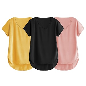 fabricorn combo of three cotton v-neck up down short sleeve tshirt for women pack of 3