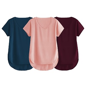 fabricorn combo of three cotton v-neck up down short sleeve tshirt for women pack of 3