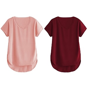 fabricorn combo of three cotton v-neck up down short sleeve tshirt for women pack of 3