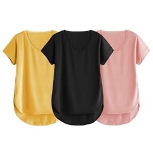fabricorn combo of three cotton v-neck up down short sleeve tshirt for women pack of 3