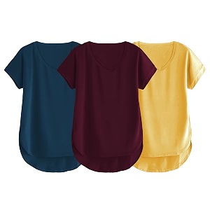 fabricorn combo of three cotton v-neck up down short sleeve tshirt for women pack of 3