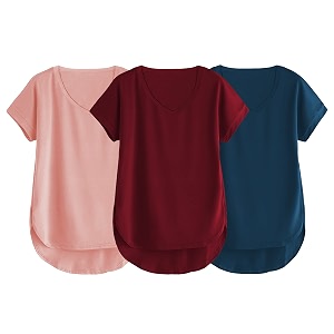 fabricorn combo of three cotton v-neck up down short sleeve tshirt for women pack of 3
