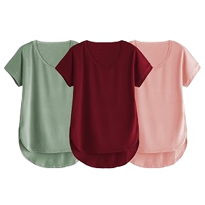 fabricorn combo of three cotton v-neck up down short sleeve tshirt for women pack of 3