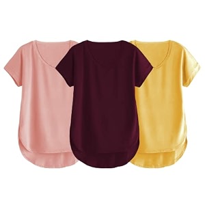 fabricorn combo of three cotton v-neck up down short sleeve tshirt for women pack of 3