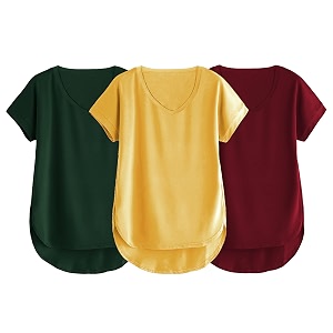 fabricorn combo of three cotton v-neck up down short sleeve tshirt for women pack of 3