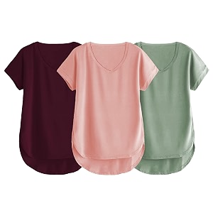 fabricorn combo of three cotton v-neck up down short sleeve tshirt for women pack of 3