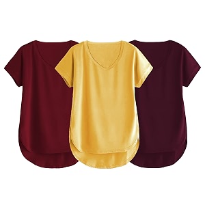 fabricorn combo of three cotton v-neck up down short sleeve tshirt for women pack of 3