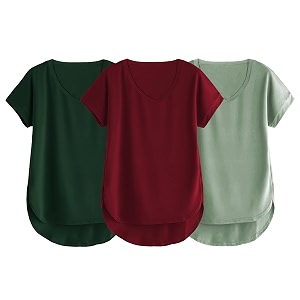 fabricorn combo of three cotton v-neck up down short sleeve tshirt for women pack of 3