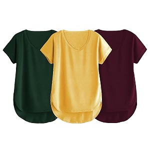 fabricorn combo of three cotton v-neck up down short sleeve tshirt for women pack of 3