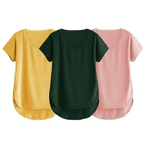 fabricorn combo of three cotton v-neck up down short sleeve tshirt for women pack of 3