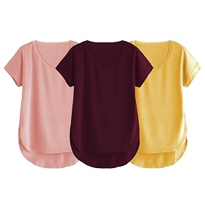 fabricorn combo of three cotton v-neck up down short sleeve tshirt for women pack of 3