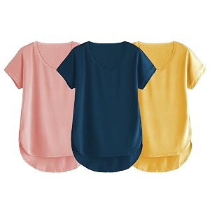 fabricorn combo of three cotton v-neck up down short sleeve tshirt for women pack of 3